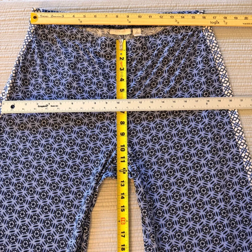 Chicos Women's Wide Leg Pants Blue Geometric Medallion Print Side Stripe Size 2